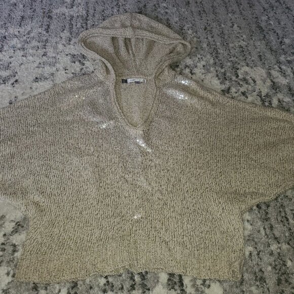 JENNIFER LOPEZ SEQUIN KNIT HOODIE BATWING SLEEVE - Picture 9 of 13